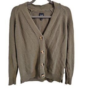 Gap Woman Size L  100% Cotton Cardigan V Neck Textured Classic Preppy Side Vents